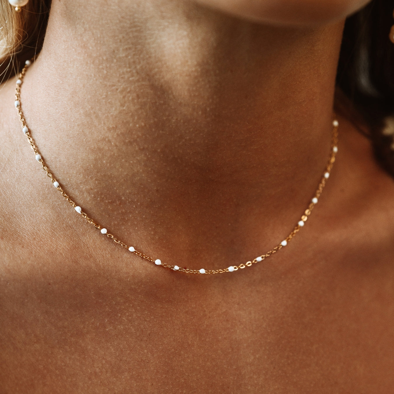 Elegant Choker with Radiant White Enamel Beads - Aurielle
